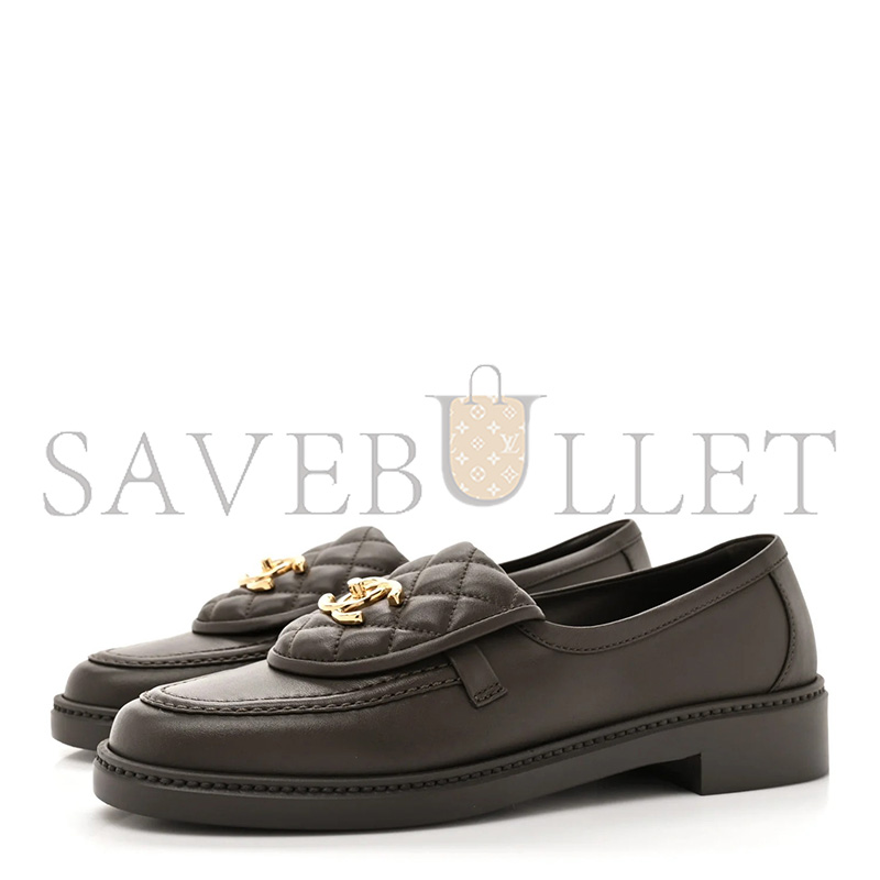 Ch**el LAMBSKIN QUILTED CC TURNLOCK LOAFERS BROWN